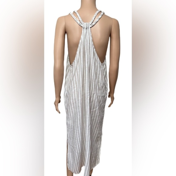 Rachel Ashwell Dress L Boho Striped Maxi Beige White Gold Braided Strap … - Picture 4 of 9